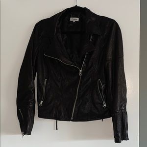 Black motorcycle jacket, fake soft leather